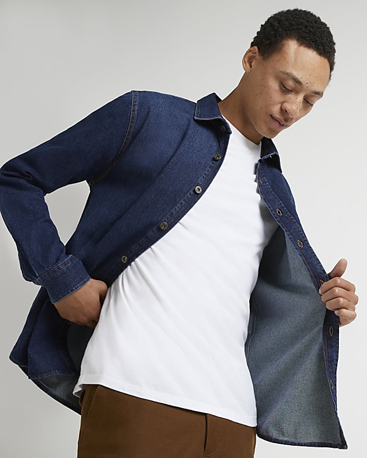 Blue regular fit long sleeve denim shirt