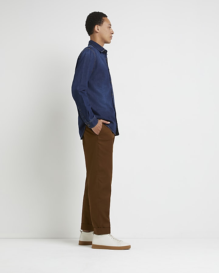 Blue regular fit long sleeve denim shirt