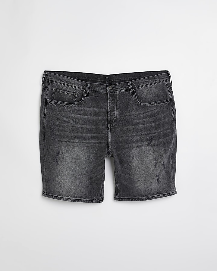 Big & tall black Slim fit rip denim shorts