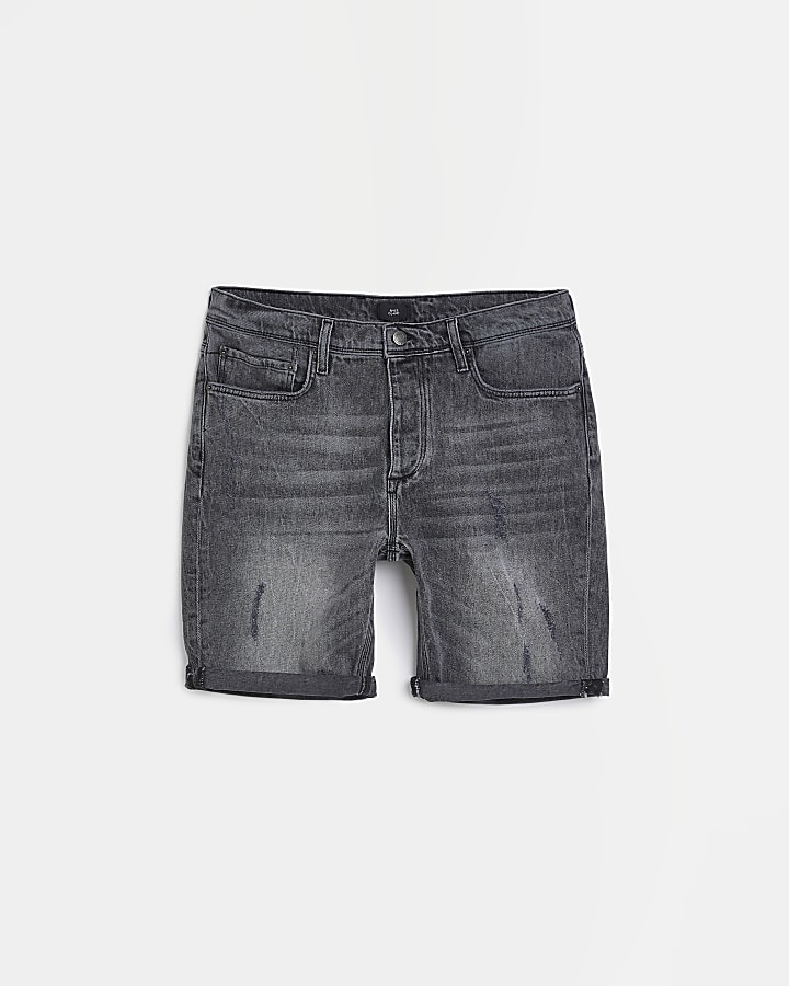 Black Slim fit Ripped Shorts