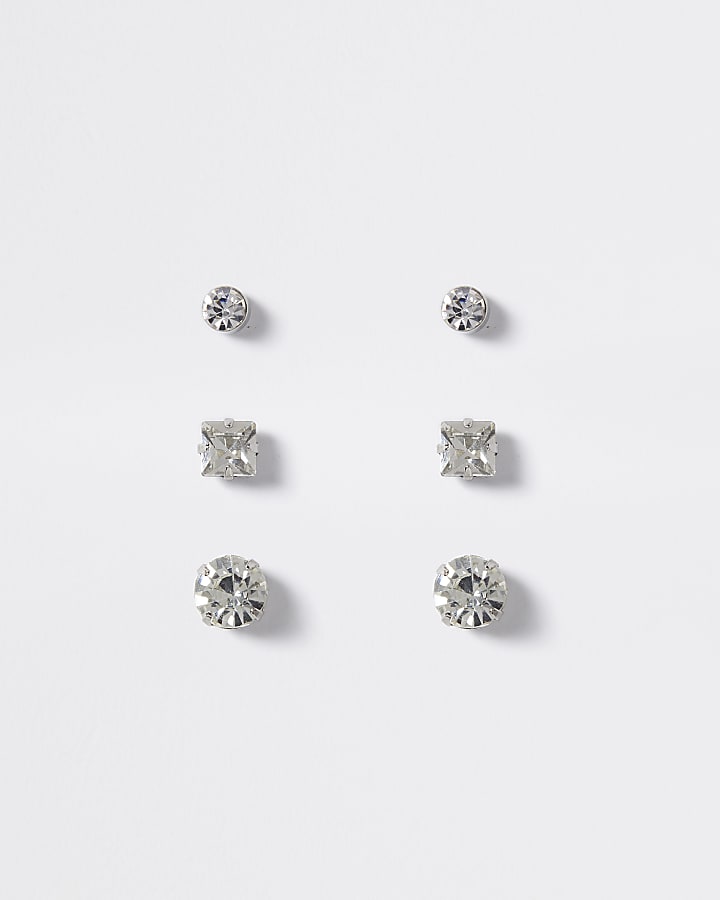 Silver multipack rhinestone stud earrings