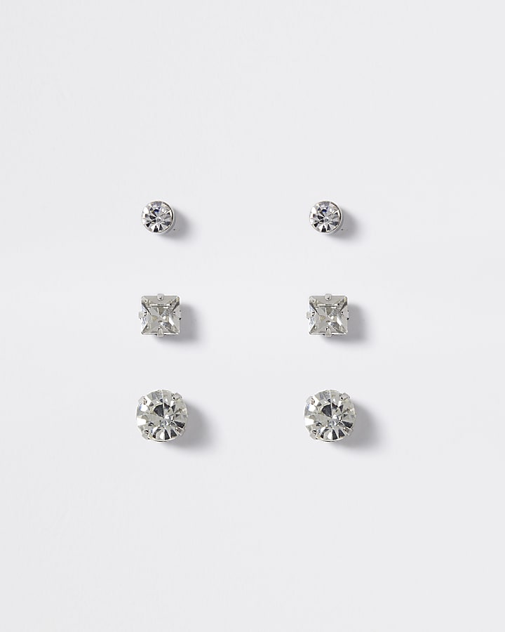 Silver multipack rhinestone stud earrings