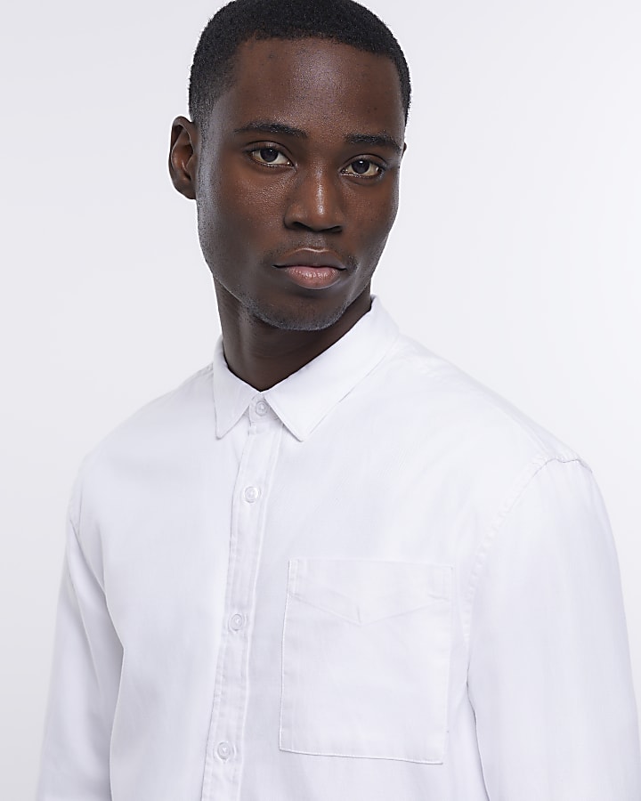 White regular fit twill lyocell shirt