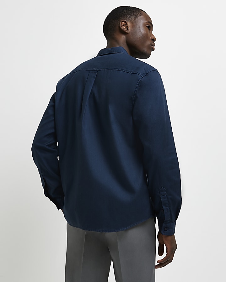 Navy regular fit twill lyocell shirt