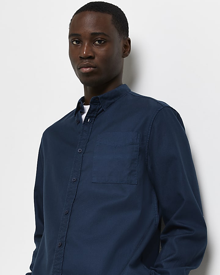 Navy regular fit twill lyocell shirt