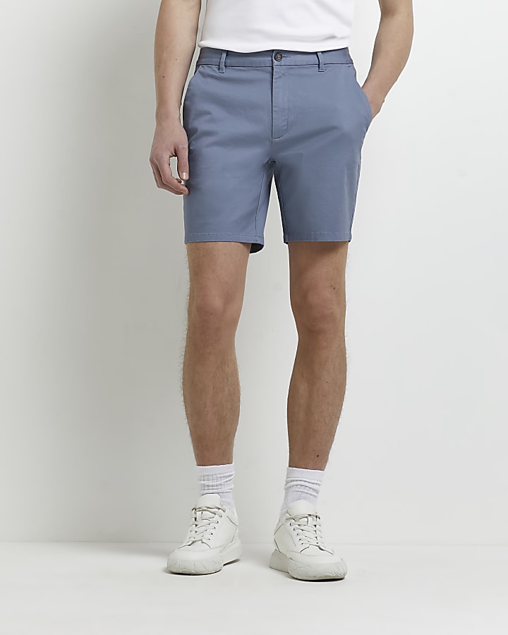 Blue skinny fit chino shorts River Island