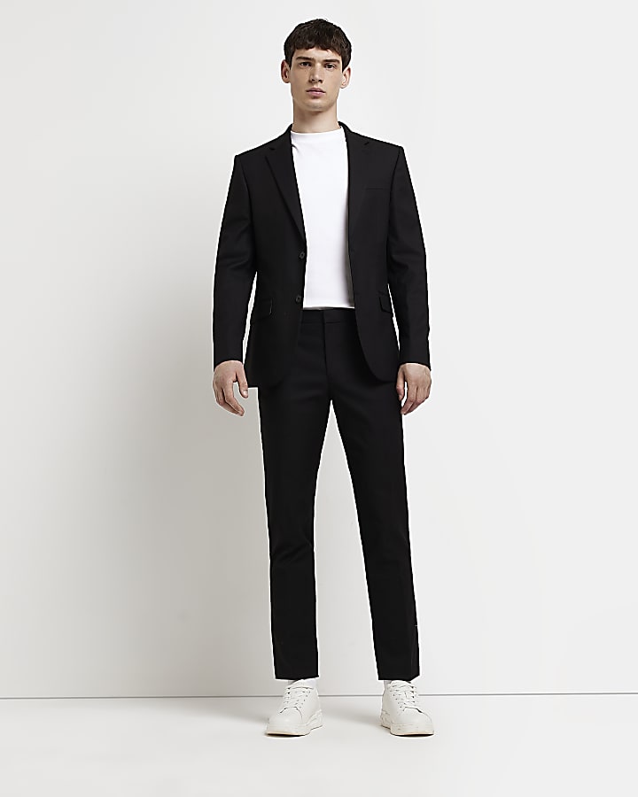 Black skinny fit twill suit jacket