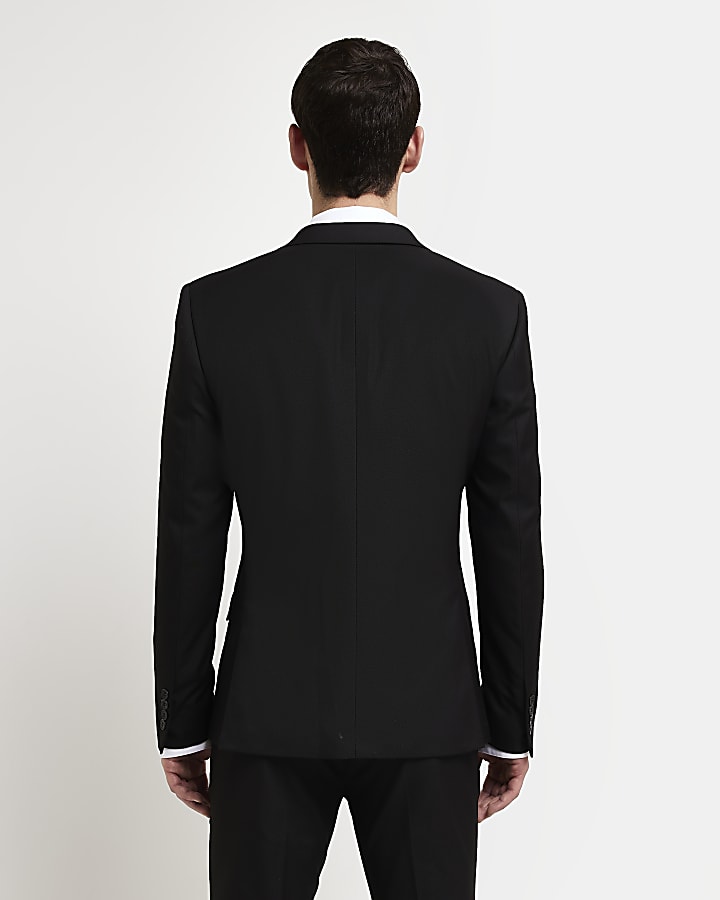 Black skinny fit twill suit jacket