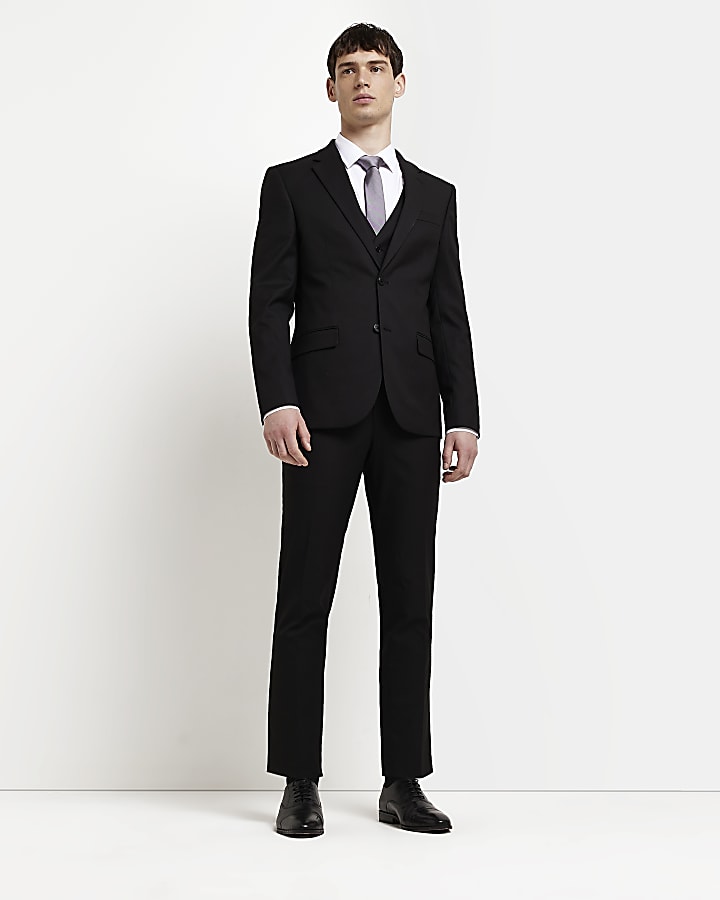 Black skinny fit twill suit jacket