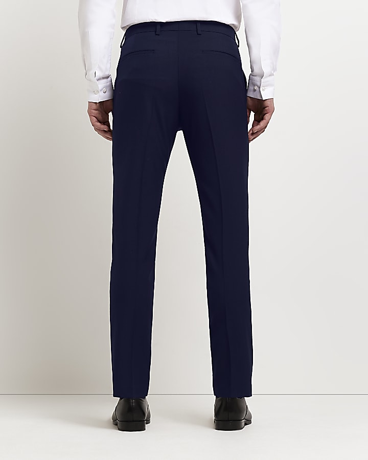 Navy Stretch Skinny Fit Twill Suit Trousers