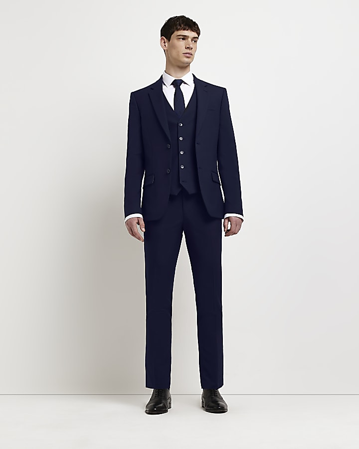 Navy Stretch Skinny Fit Twill Suit Trousers