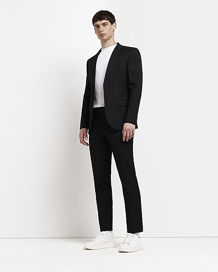 Black skinny fit twill suit trousers