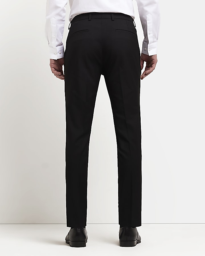 Black skinny fit twill suit trousers
