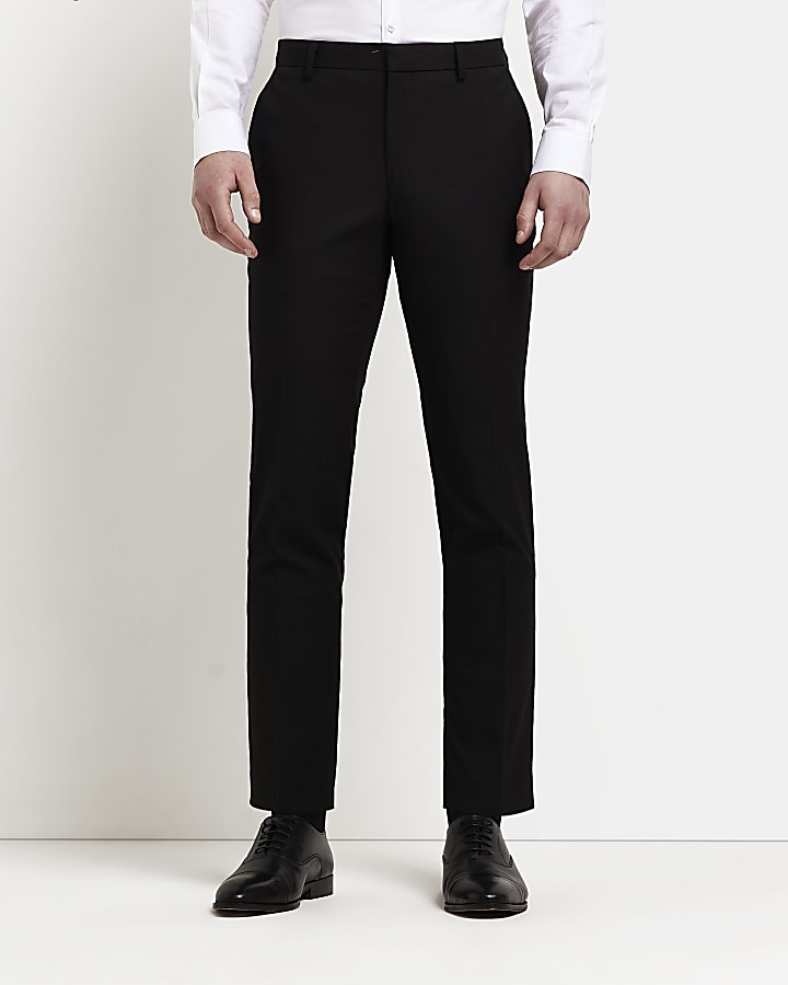 Black skinny fit twill suit trousers