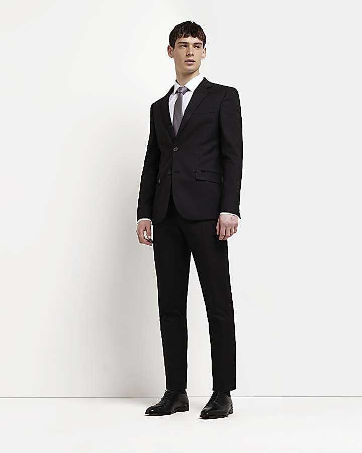 Black skinny fit twill suit trousers