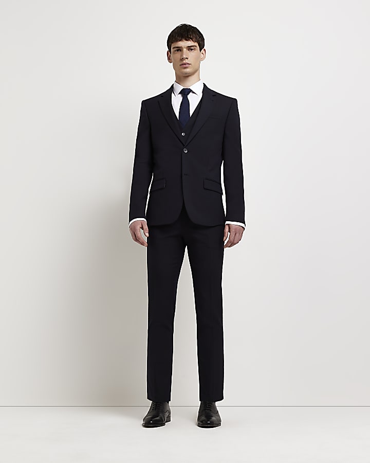 Navy Stretch Skinny Twill Suit Jacket