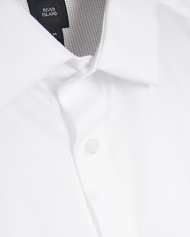 White slim fit textured smart shirt