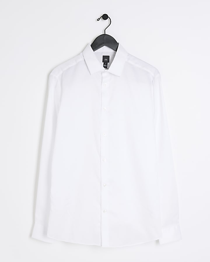 White slim fit textured smart shirt
