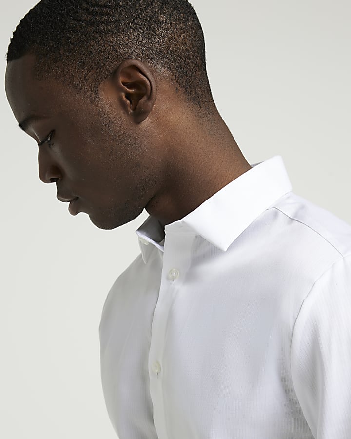 White slim fit textured smart shirt