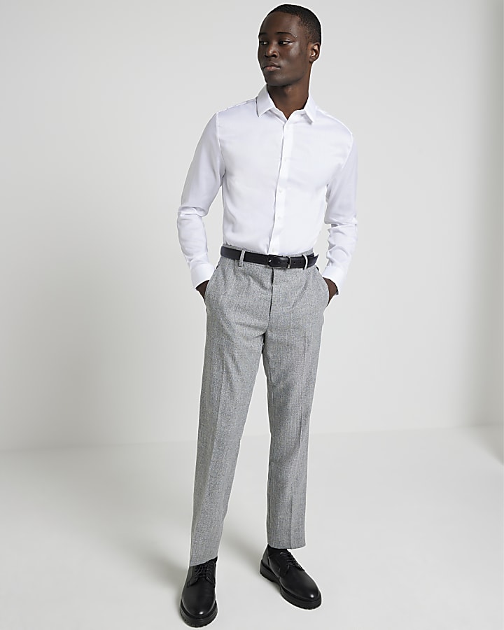White slim fit textured smart shirt