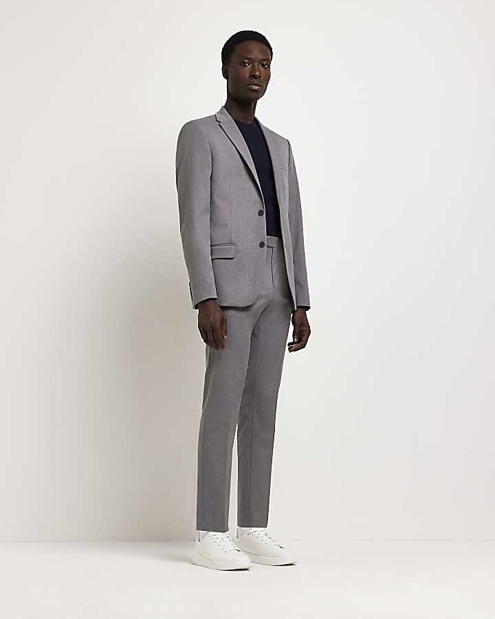 Grey skinny fit twill suit trousers