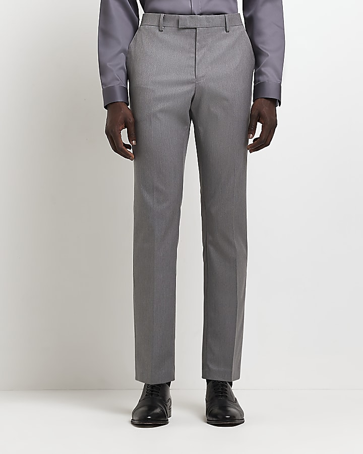 Grey skinny fit twill suit trousers