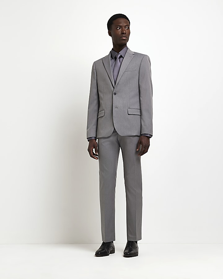 Grey skinny fit twill suit trousers