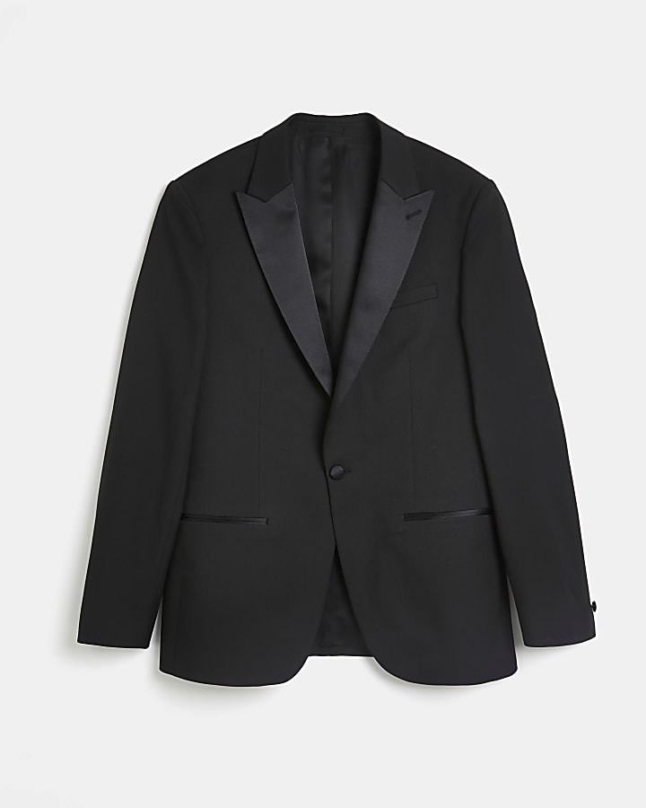 Black slim fit tuxedo suit jacket