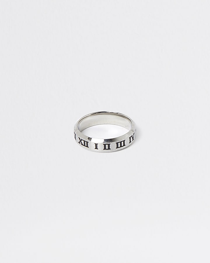 Silver stainless steel engraved roman ring