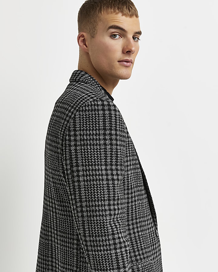 Black slim fit check blazer