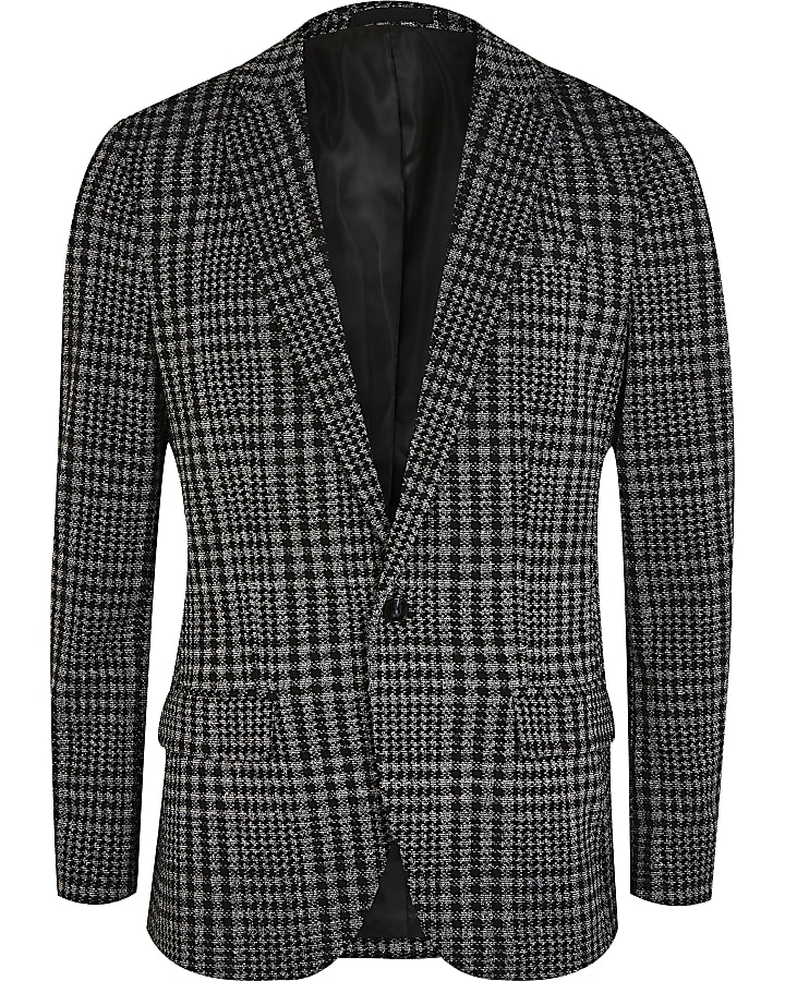 Black slim fit check blazer