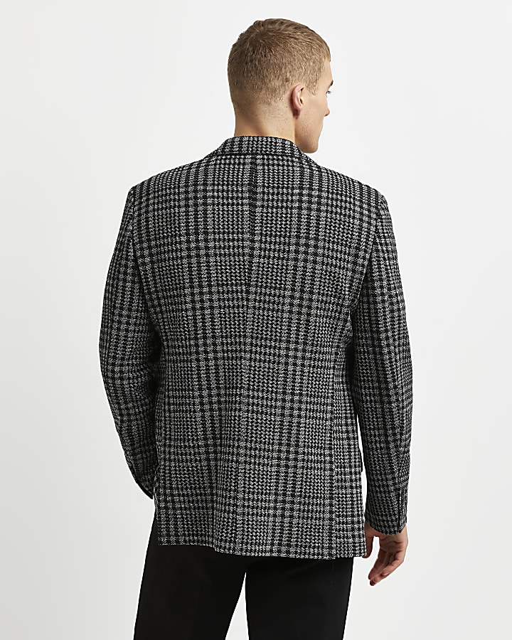Black slim fit check blazer