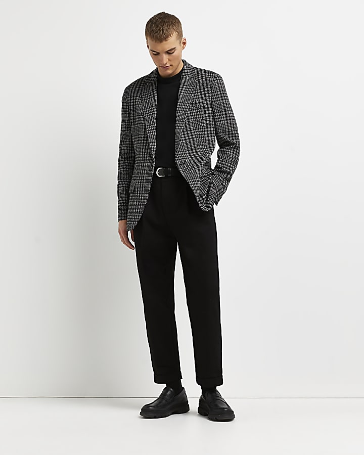 Black slim fit check blazer