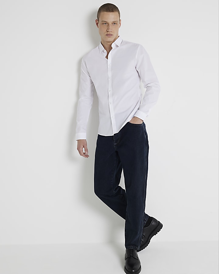 White slim fit long sleeve shirt