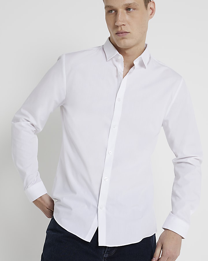 White slim fit long sleeve shirt