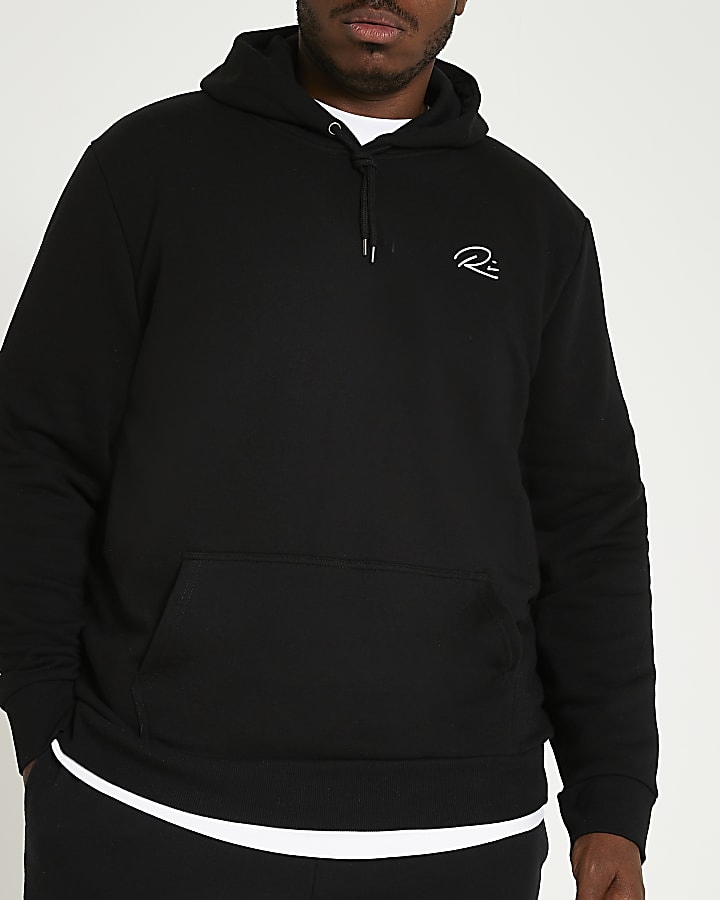 Big Tall black RI slim fit hoodie River Island