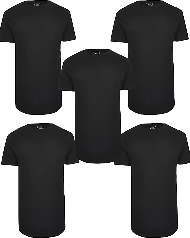 Black multipack of 5 curve hem t-shirts