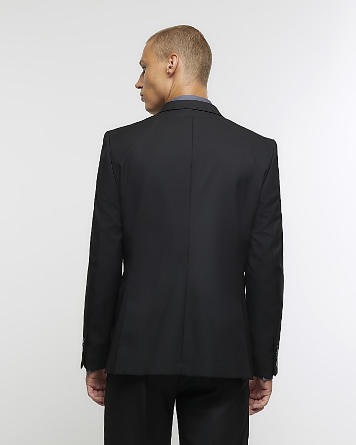 Black slim fit twill suit jacket