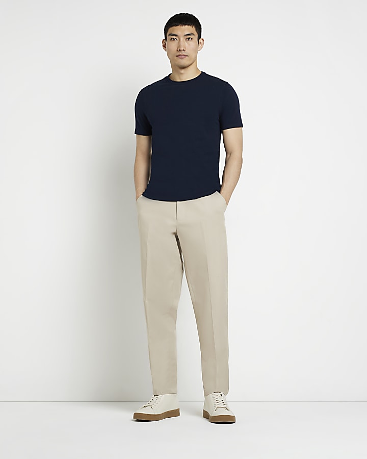 Navy muscle fit stretch T shirt River Island