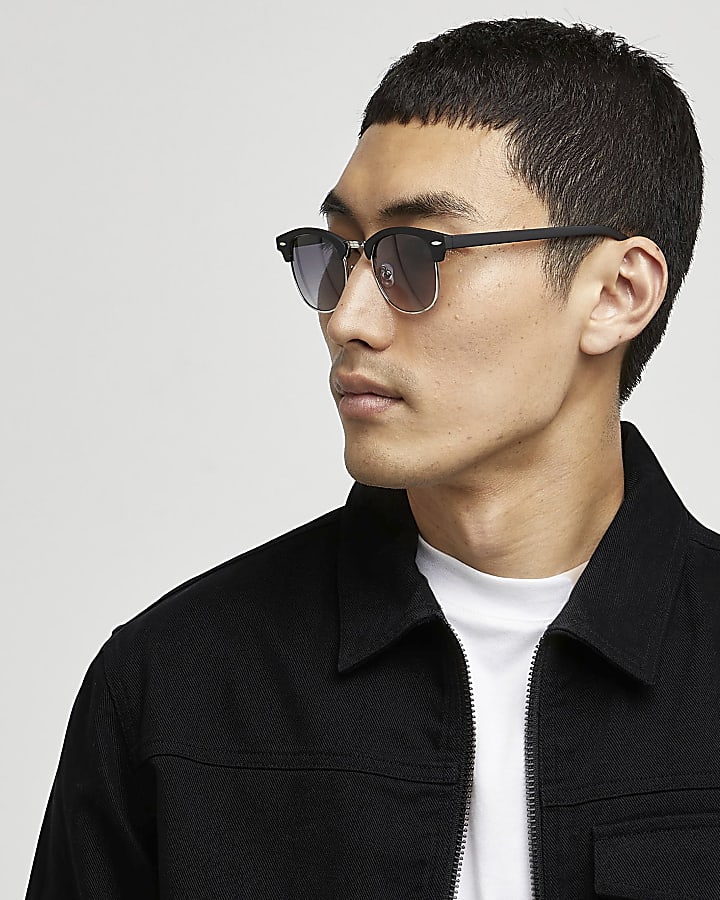 Black matte retro frame sunglasses