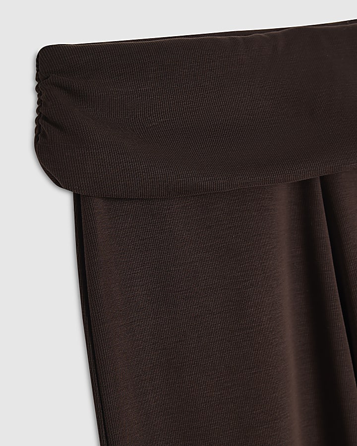 Girls Brown Fold Over Waist Trousers