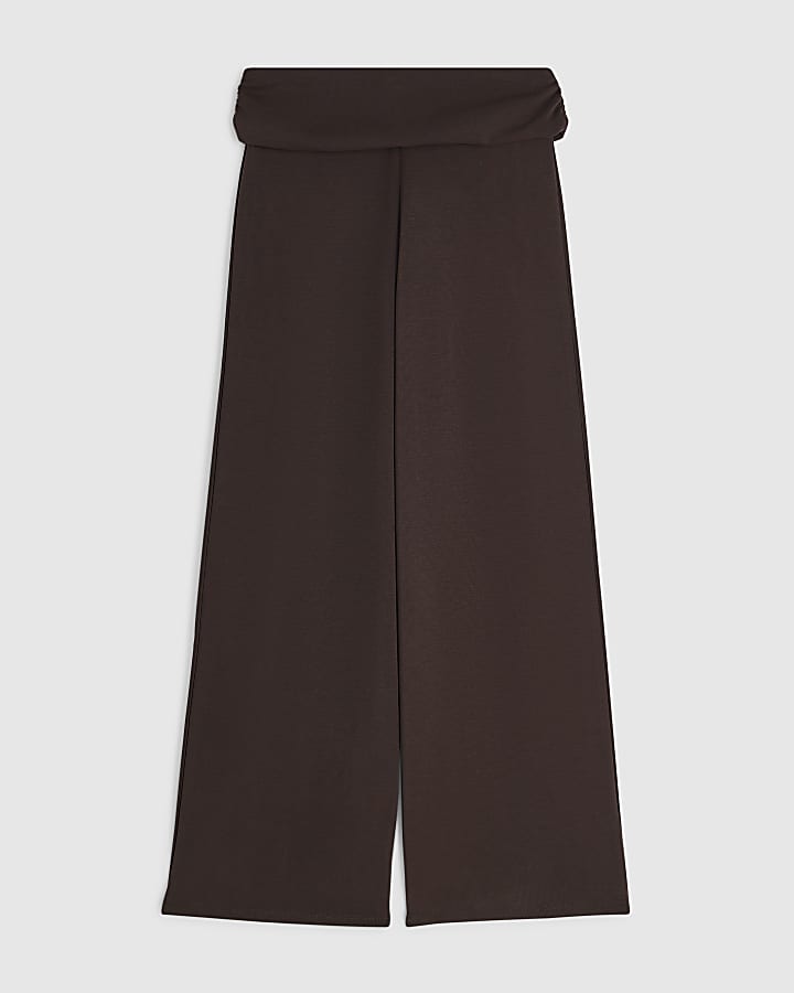 Girls Brown Fold Over Waist Trousers