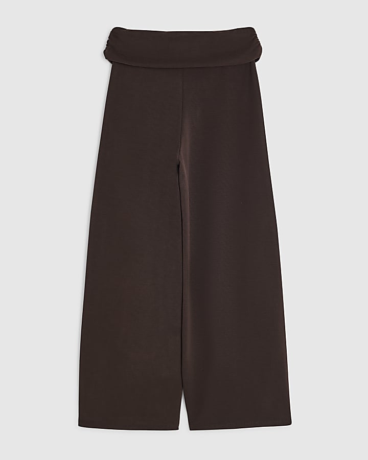 Girls Brown Fold Over Waist Trousers