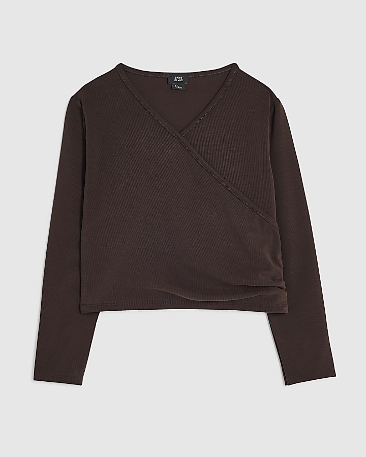 Girls Brown Wrap Top