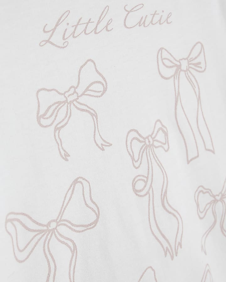 Mini Girls Cream Little Cutie Bow T-Shirt Set