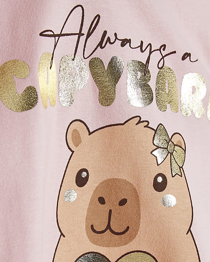 Mini Girls Pink Capybara T-Shirt Set