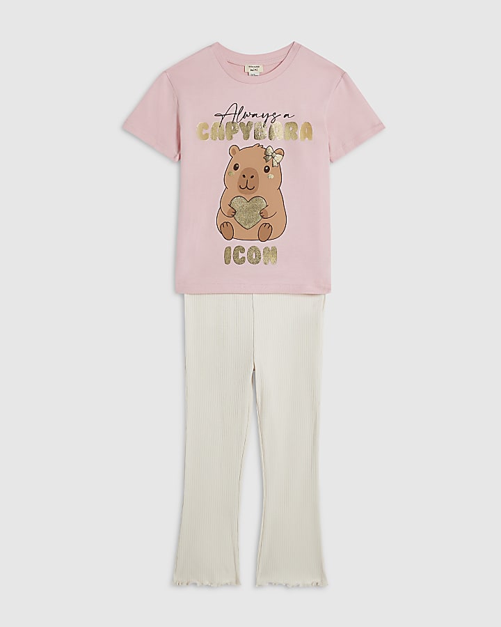 Mini Girls Pink Capybara T-Shirt Set