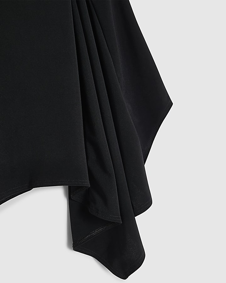 Girls Black Asymmetric Midi Skirt