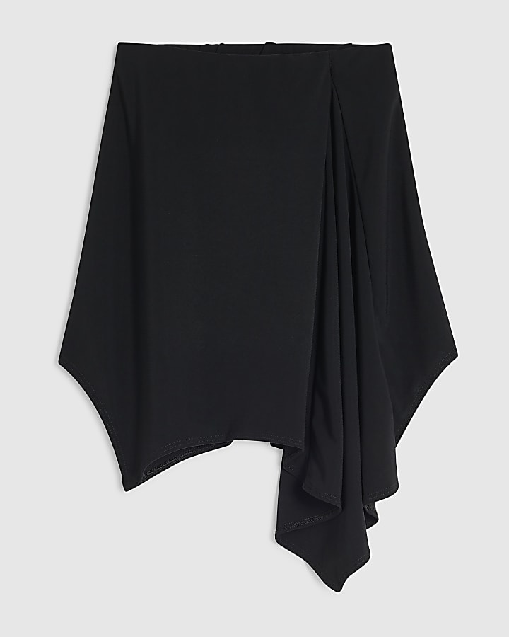 Girls Black Asymmetric Midi Skirt