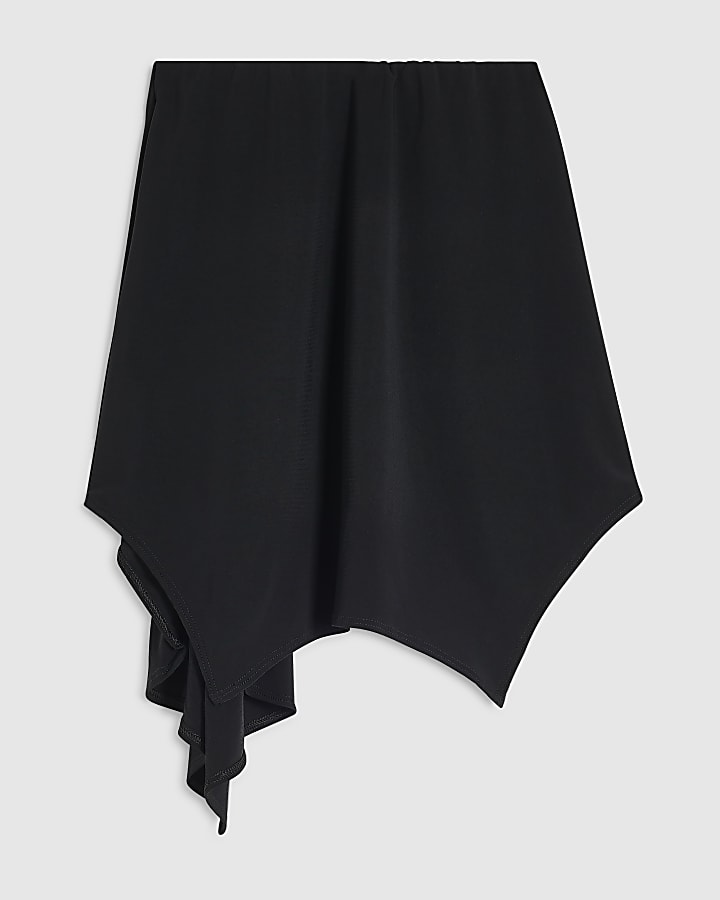 Girls Black Asymmetric Midi Skirt